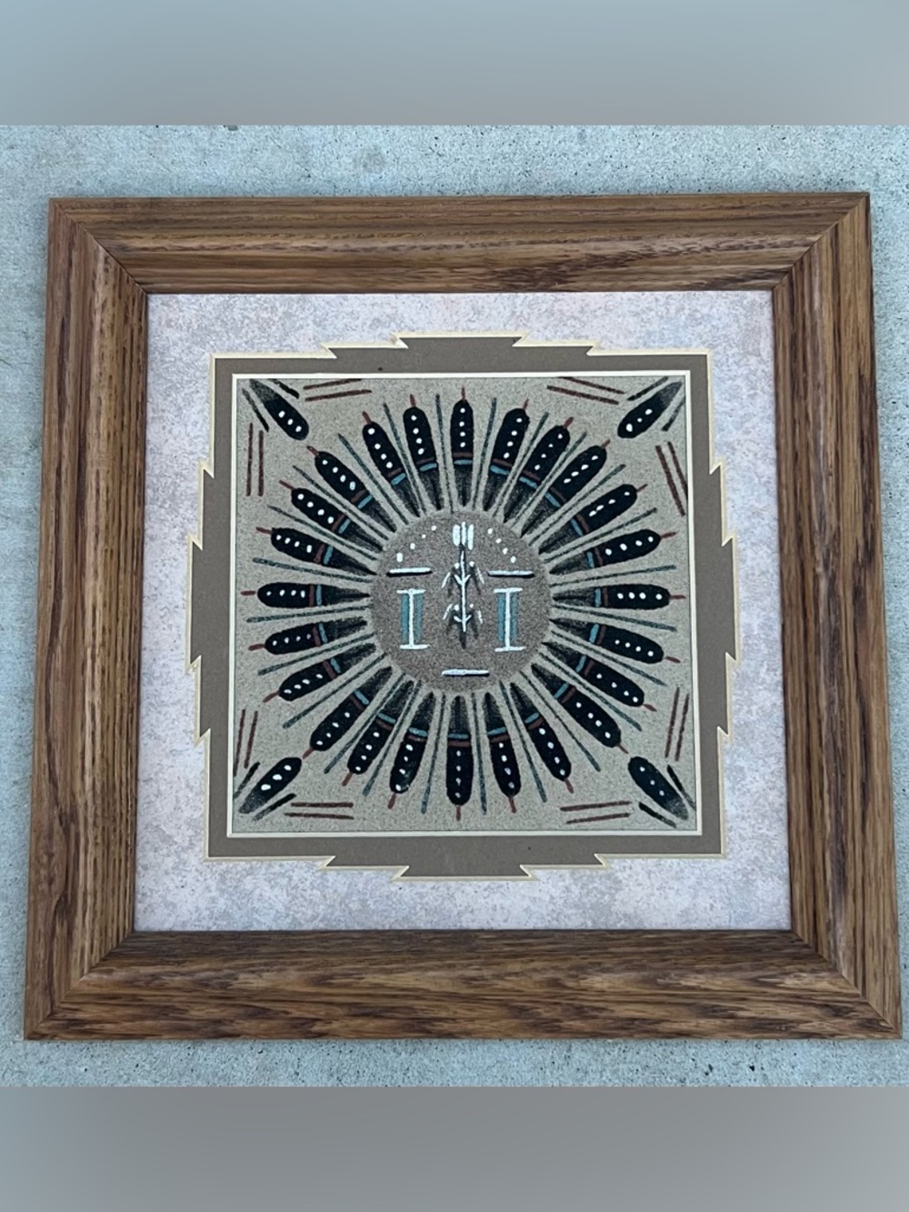 Authentic Vintage Navajo Sandpainting Wood Frame Diane Thomas